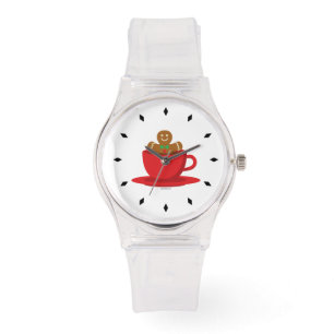 Gingerbread Man Relaxing In Hot Chocolate Red Cup Watch
