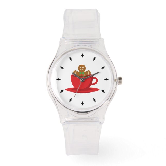 Gingerbread Man Relaxing In Hot Chocolate Red Cup Watch (Front)