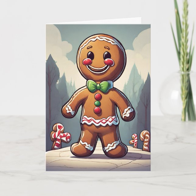 Gingerbread Man Retro Concept Art Holiday Card (Front)