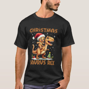 Gingerbread Man Riding Dinosaur T rex Christmas 20 T-Shirt