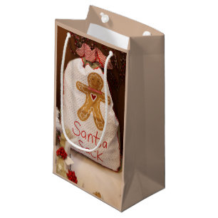 Gingerbread Man Santa Sack Small Tan Gift Bag