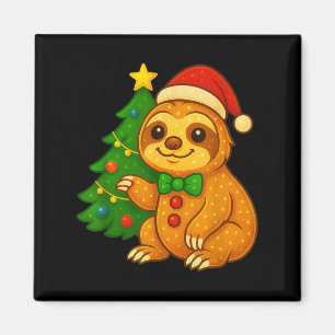 Gingerbread Man Sloth Santa Hat Christmas Tree  Magnet