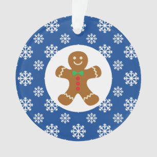 Gingerbread Man Snowflakes Christmas Blue Ornament