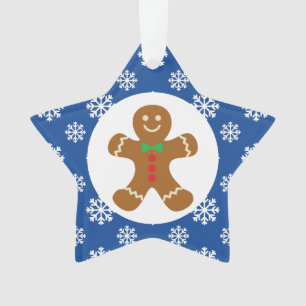 Gingerbread Man Snowflakes Christmas Blue Ornament