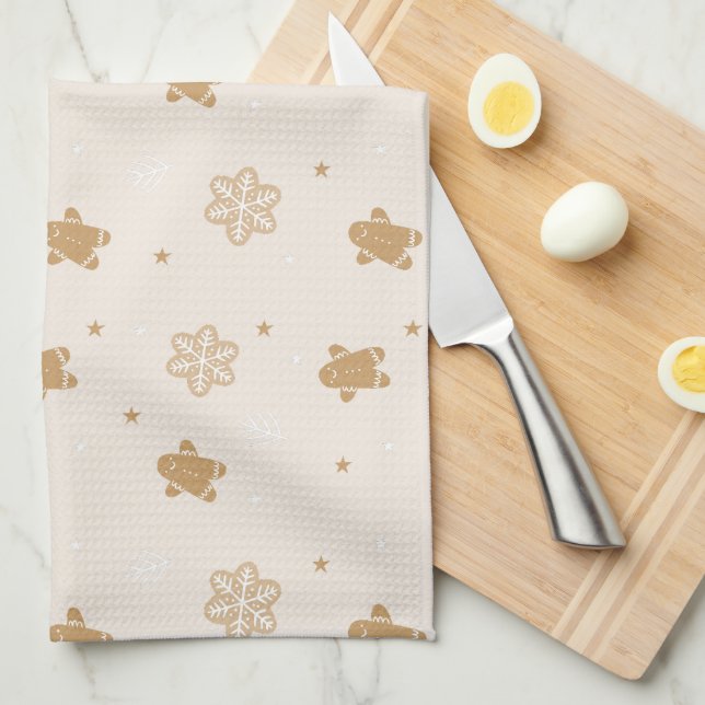 Gingerbread Man Snowflakes Christmas Pattern Tea Towel (Quarter Fold)