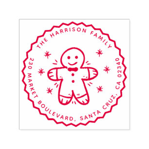 Gingerbread Man & Snowflakes Name & Return Address Self-inking Stamp