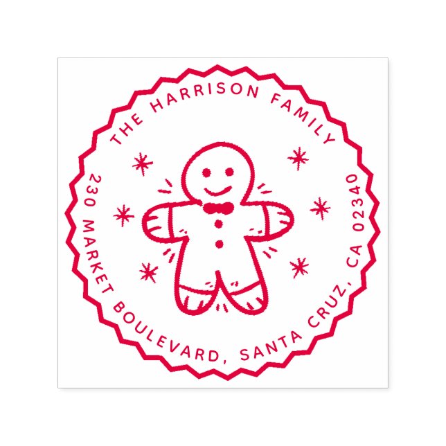 Gingerbread Man & Snowflakes Name & Return Address Self-inking Stamp (Design)