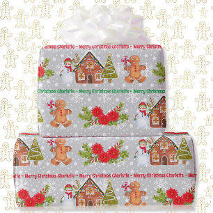 Gingerbread Man Snowman Add Name Christmas Wrapping Paper