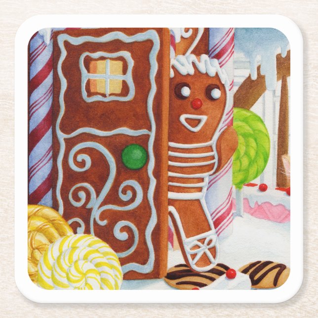GINGERBREAD MAN Square Paper Coasters (Front)