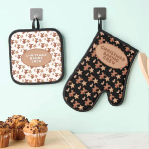 Gingerbread Man, Star & Candy Cane Cookie Pattern Oven Mitt & Pot Holder Set