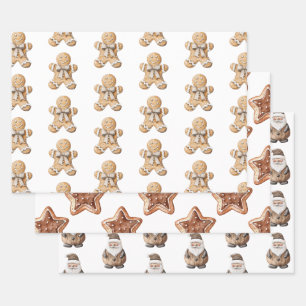 Gingerbread Man Star Santa Christmas Wrapping Paper Sheet