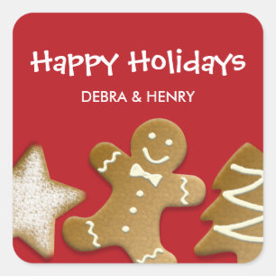 Gingerbread man sugar cookie holiday red gift tag