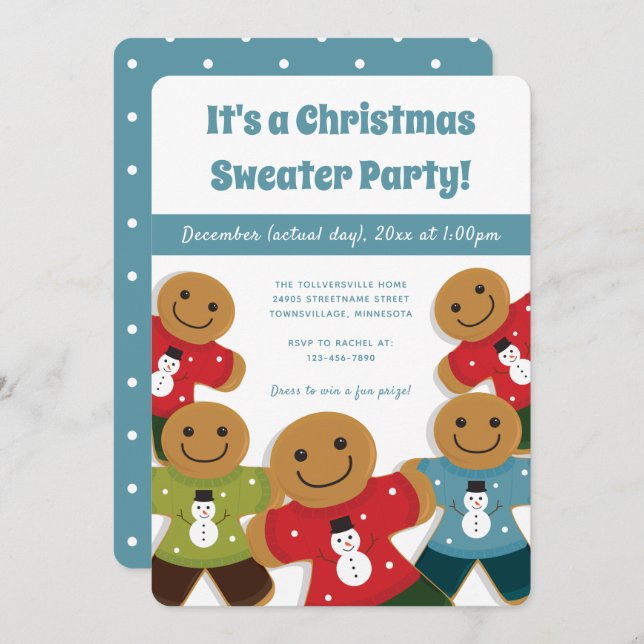 Gingerbread Man Sweater Party Christmas Invitation (Front/Back)