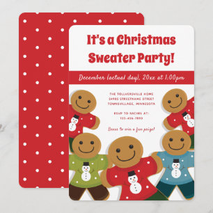 Gingerbread Man Sweater Party Christmas Invitation