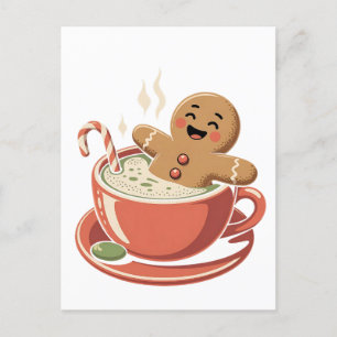 Gingerbread Man Taking a Matcha Bathub Christmas  Announcement Postcard
