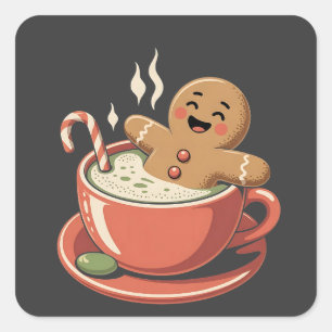 Gingerbread Man Taking a Matcha Bathub Christmas  Square Sticker