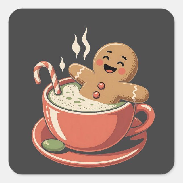 Gingerbread Man Taking a Matcha Bathub Christmas  Square Sticker (Front)