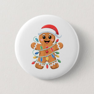 Gingerbread Man Tangled Christmas Lights  6 Cm Round Badge