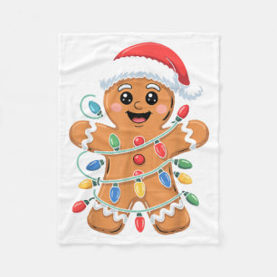 Gingerbread Man Tangled Christmas Lights  Fleece Blanket
