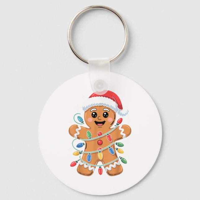 Gingerbread Man Tangled Christmas Lights  Key Ring (Front)