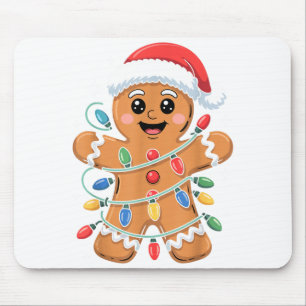 Gingerbread Man Tangled Christmas Lights Mouse Mat