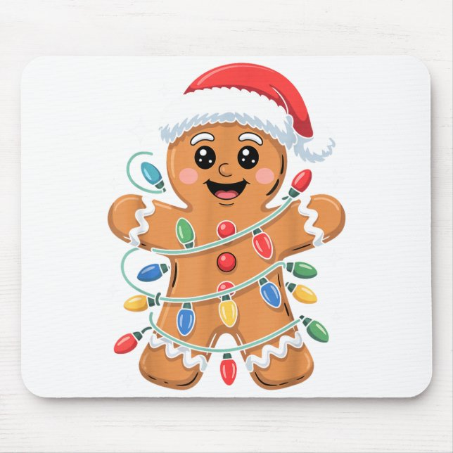 Gingerbread Man Tangled Christmas Lights  Mouse Mat (Front)