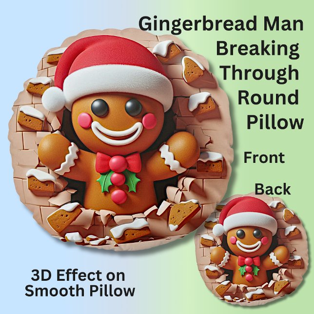 Gingerbread Man Through Gingerbread Wall 3D Effect Round Cushion (Creator Uploaded)