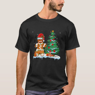 Gingerbread Man Wearing Santa Hat Xmas Light Chris T-Shirt