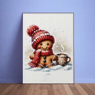 Gingerbread Man with a Coffee cup in Snow Poster