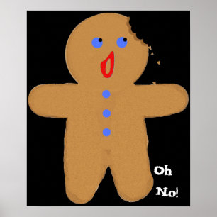 Gingerbread Man with Bite Halloween Cross, Oh No! Poster