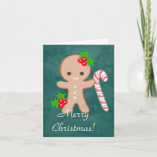 Gingerbread man with Candy Cane Holiday Card