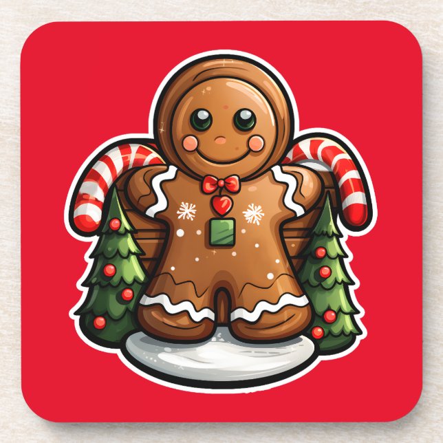 Gingerbread man with candy canes coaster (Front)
