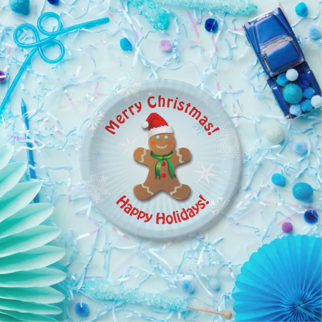 Gingerbread Man With Christmas Hat Paper Plate (Party)