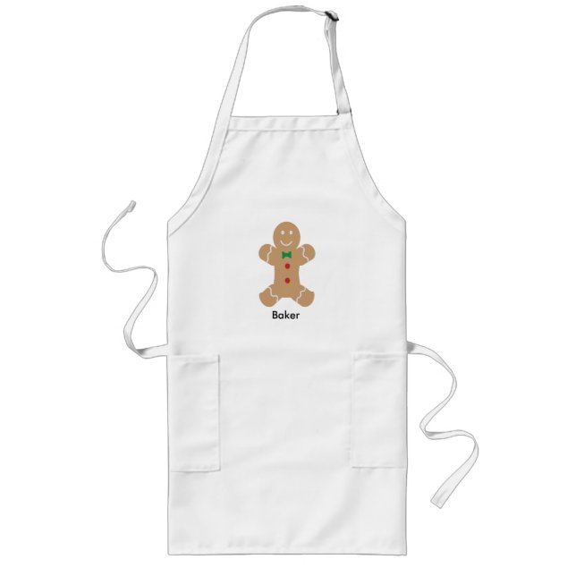 Gingerbread Man with Custom Name Long Apron (Front)