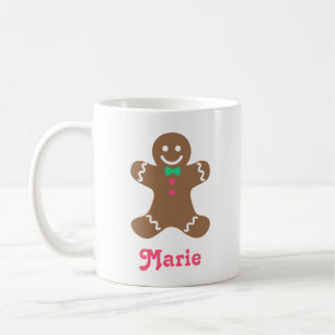 Gingerbread Man with Green Bowtie and Pink Buttons Coffee Mug