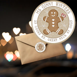 Gingerbread Man with Hearts Snowflakes Holiday Classic Round Sticker