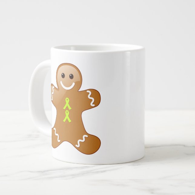 Gingerbread Man with Lime Green Awareness Ribbons Large Coffee Mug (Front Left)