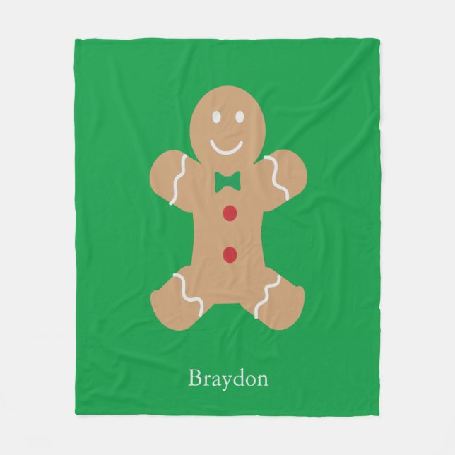 Gingerbread Man with Name Fleece Blanket (Front)
