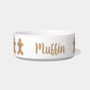 Gingerbread Man with Name Water Food Dog Bowl