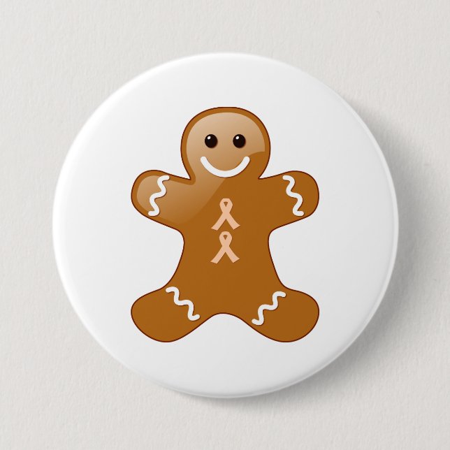 Gingerbread Man with Peach Awareness Ribbons 7.5 Cm Round Badge (Front)