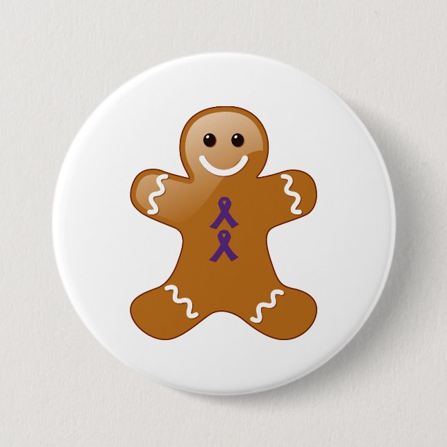 Gingerbread Man with Purple Awareness Ribbons 7.5 Cm Round Badge (Front)