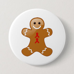Gingerbread Man with Red Awareness Ribbons 7.5 Cm Round Badge