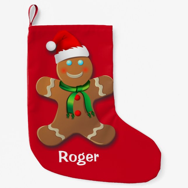 Gingerbread Man With Red Christmas Hat Small Christmas Stocking (Front)