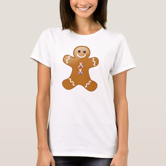 Gingerbread Man with Red, White, and Blue Ribbons T-Shirt (Front)