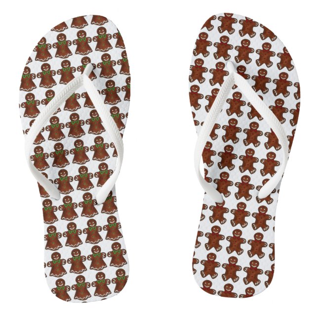 Gingerbread Man Woman Christmas Cookie Holiday Flip Flops (Footbed)
