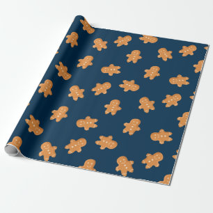 Gingerbread man Xmas wrapping paper blue