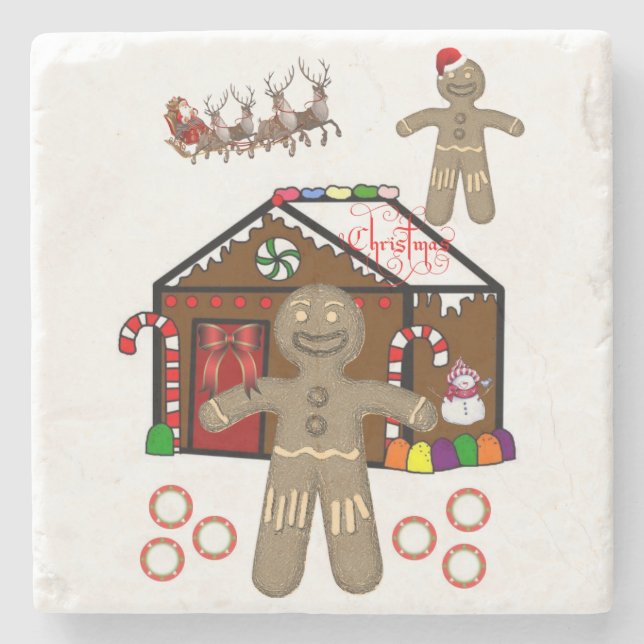 Gingerbread Marble Stone Coaster Christmas (Front)