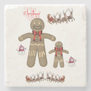 Gingerbread Marble Stone Coaster Christmas