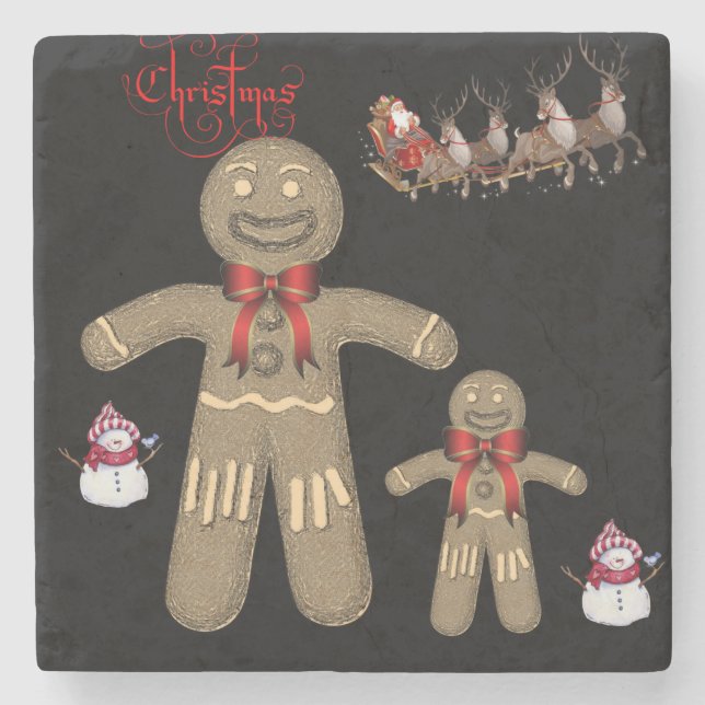 Gingerbread Marble Stone Coaster Christmas (Front)