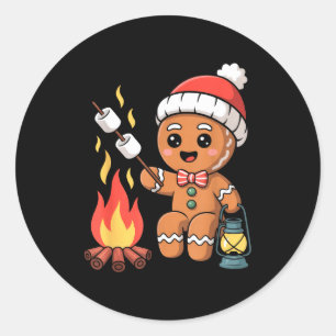 Gingerbread Marshmallow Roaster Camng Christmas Classic Round Sticker